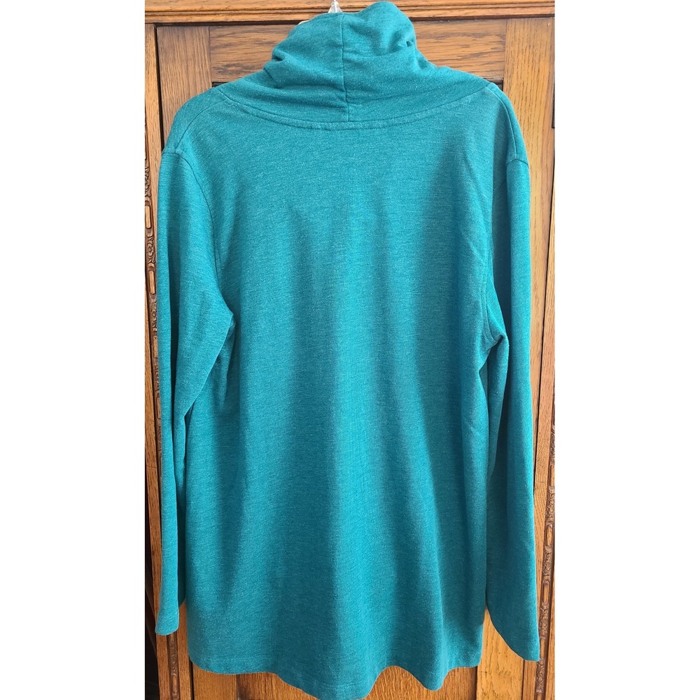 Soft Surroundings Brinley Teal Cowl Neck Button Tunic Sweatshirt L 2EZ87 599FA22 - Picture 2 of 8